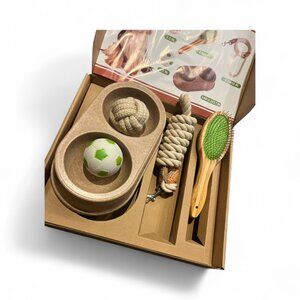 ECO FRIENDLY DOG KIT New In Box Bamboo Brush Cotton Leash Dog Bowl Cotton Ball